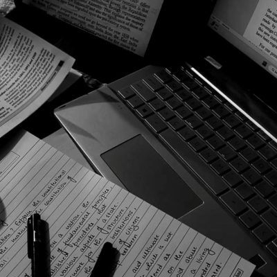 Minimal Black and White Study Desk Aesthetic